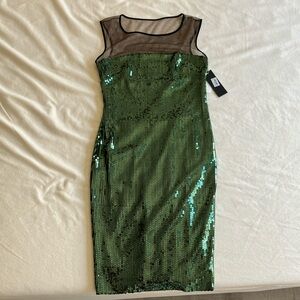 Green Sequin Dress with Sheer Black Detail